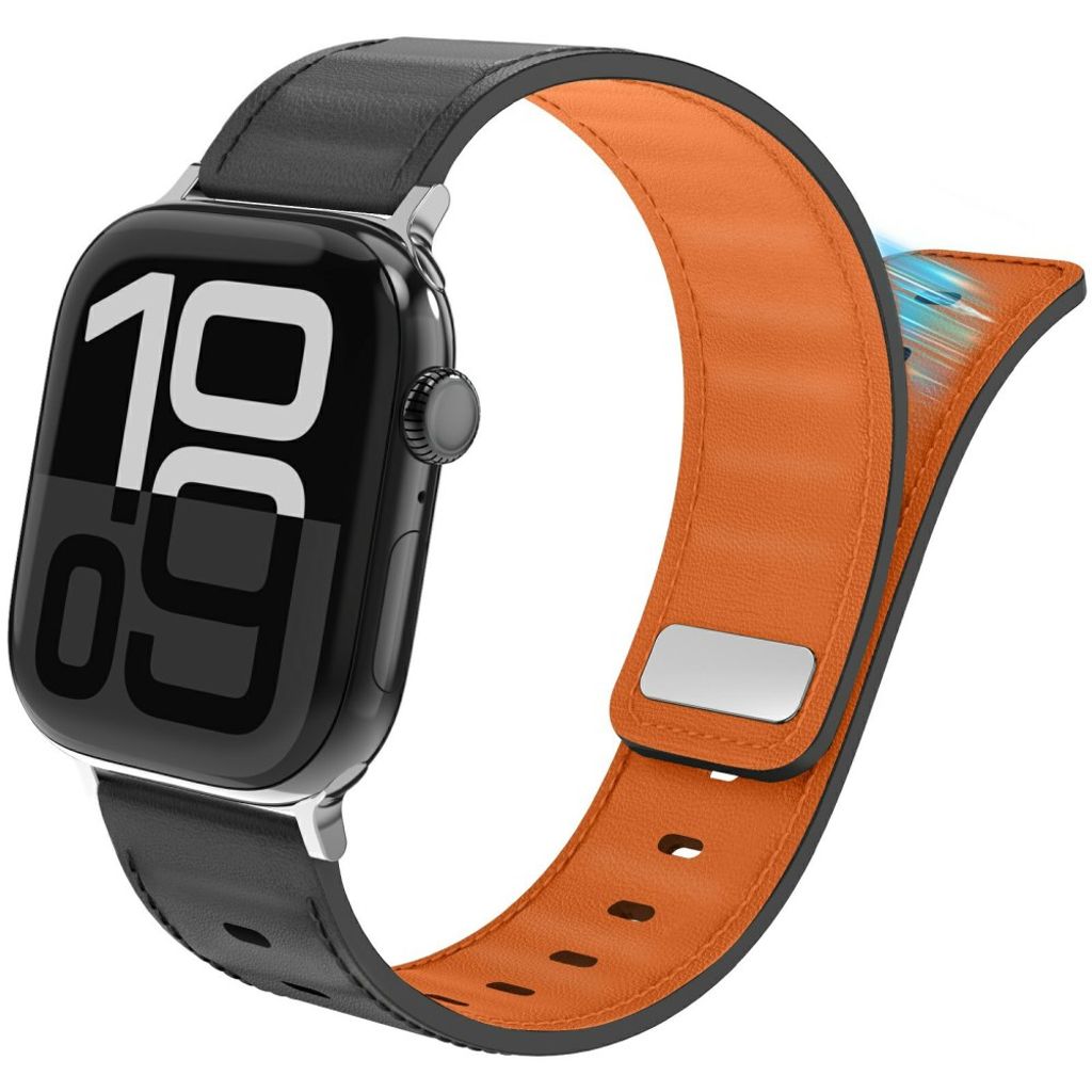 AHASTYLE BO06 Apple Watch 42/41/40/38mm Klockarmband i Läder - Svart/Orange