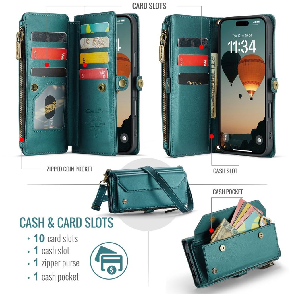 CASEME iPhone 16 Plus Cover with 10 Card Slots - Green