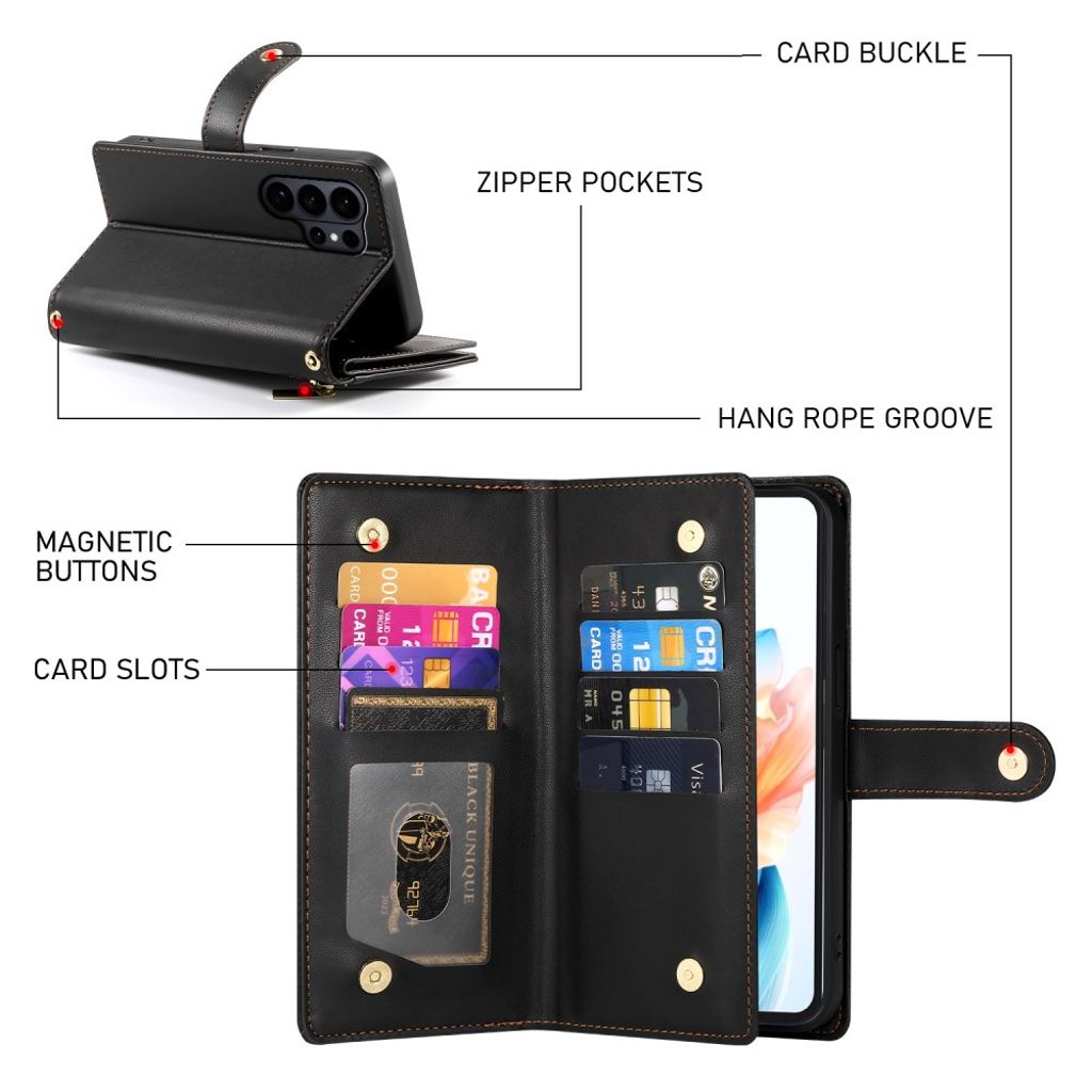 Samsung Galaxy S26 Ultra Plånboksfodral med Avtagbara Remmar – Svart