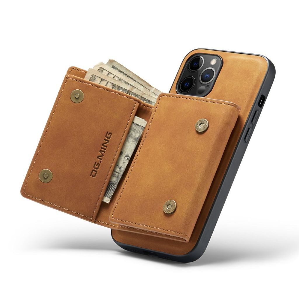 DG.MING iPhone 13 mini Wallet Case with Kickstand – Brown