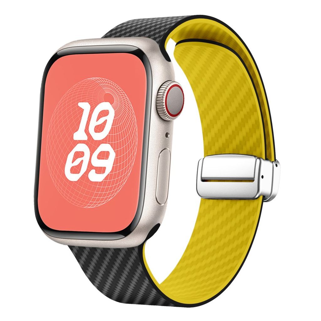 Apple Watch 42 / 41/ 40 / 38mm Klockarmband kolfibertextur - Svart/Gul