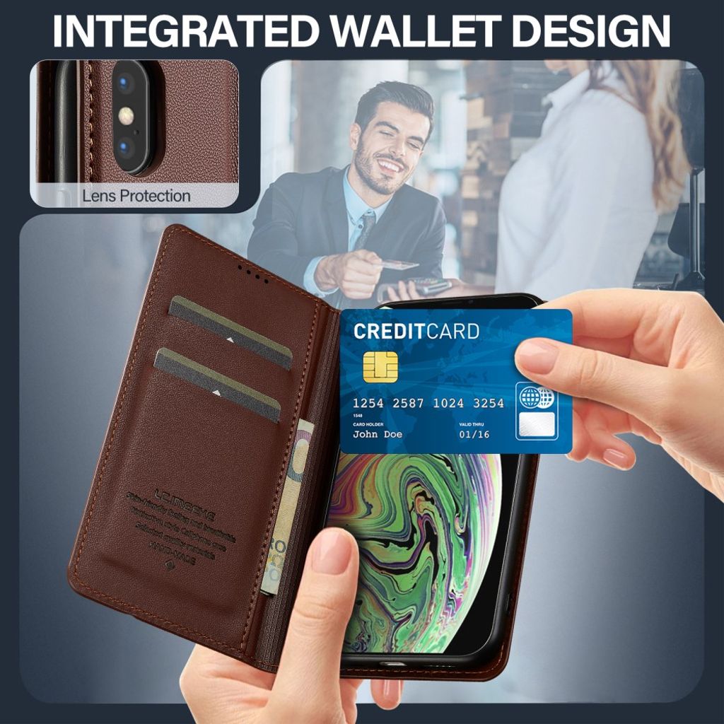 LC.IMEEKE iPhone XS Max Pungetui med Kortholder og Stativ – Brun