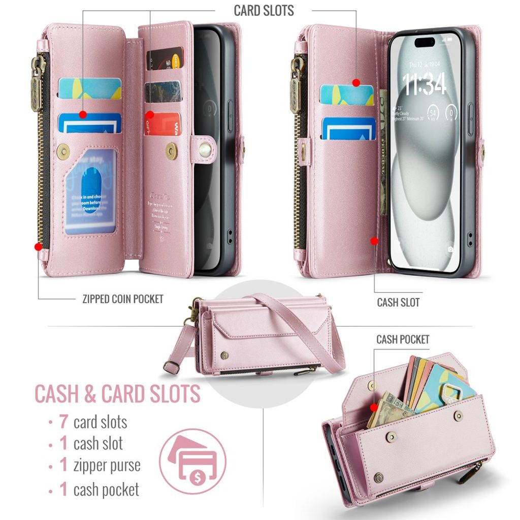 CASEME iPhone 15 Wallet Cover RFID Blocking Stand - Pink