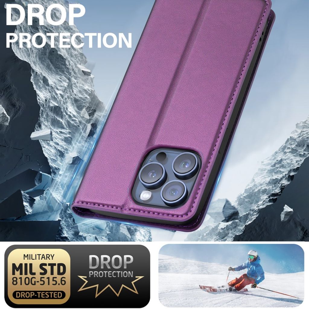 LC.IMEEKE iPhone 14 Pro Max Wallet Cover Stand - Purple