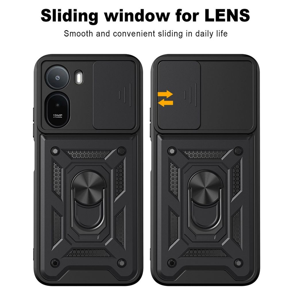 Xiaomi Poco C85x/Redmi A7 Pro Skal med Kameraskydd & Stativ - Svart