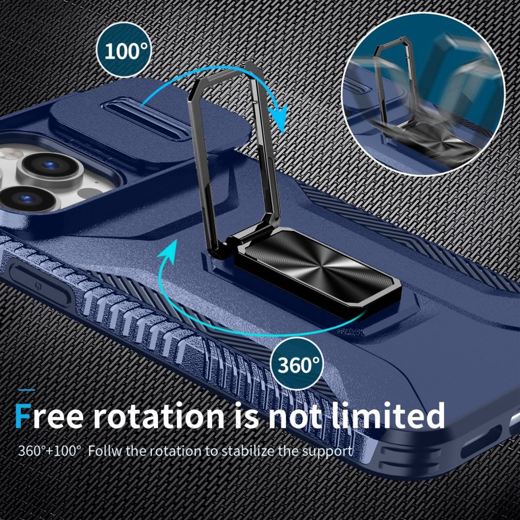 iPhone 14 Pro Max Kuori Slide-kamerasuojalla ja Jalustalla - Sininen