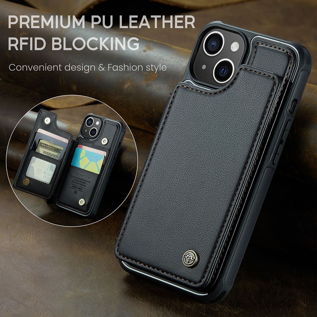 CASEME C22 iPhone 14 RFID-blokerende Pungcover - Sort