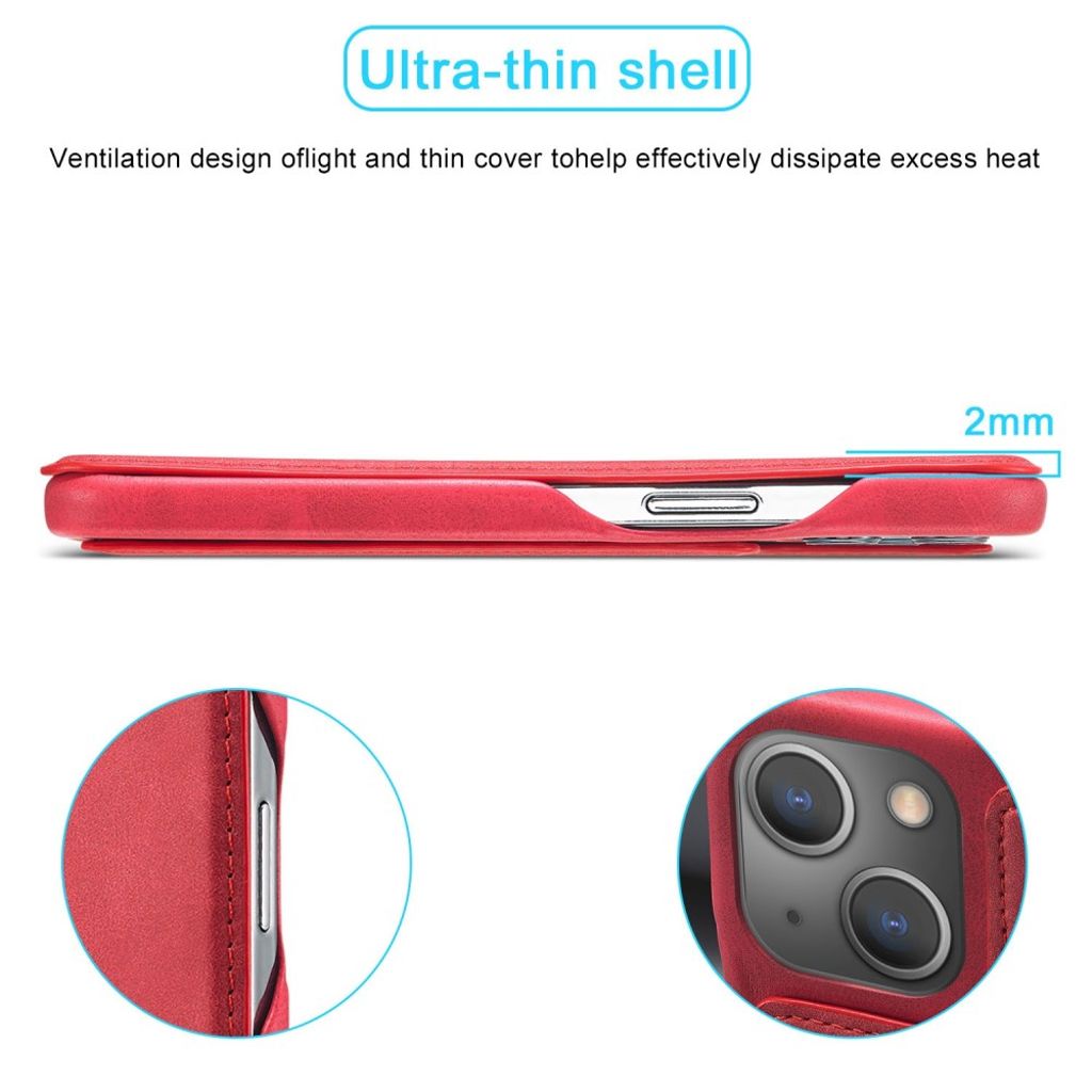 LC.IMEEKE iPhone 14 Pungetui Stativ Kortholder – Rød