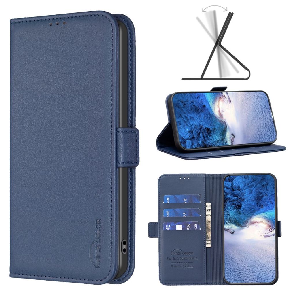 BINFEN COLOR BF31 iPhone 16 Wallet Cover with Stand – Blue