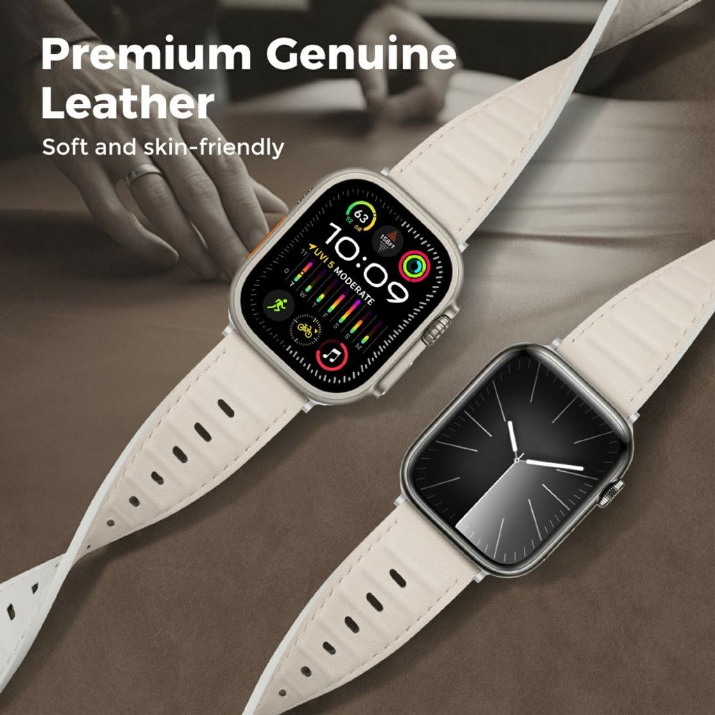 AHASTYLE BO06 Apple Watch 42/41/40/38mm Klockarmband i Läder - Beige