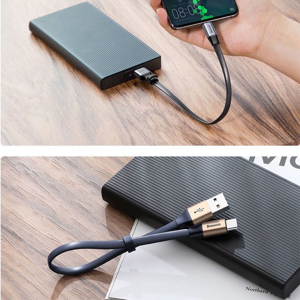 Baseus Simple flat USB til USB-C kabel 23cm 5A 40W grå