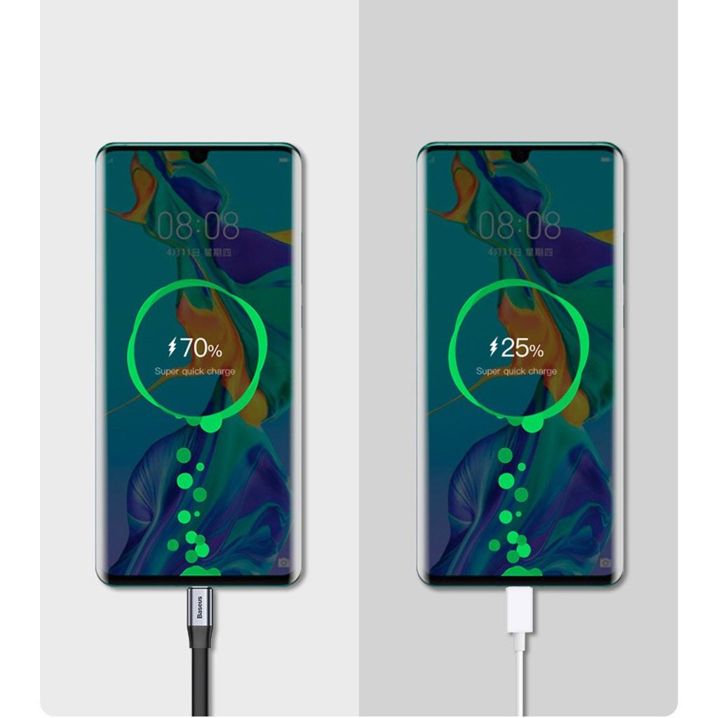 Baseus Simple flat USB til USB-C kabel 23cm 5A 40W grå