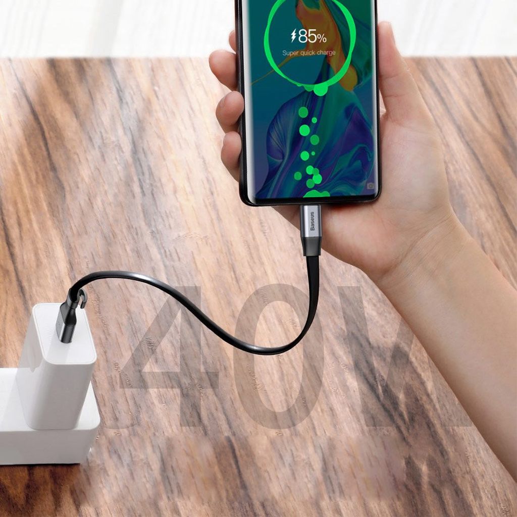 Baseus Simple flat USB til USB-C kabel 23cm 5A 40W grå
