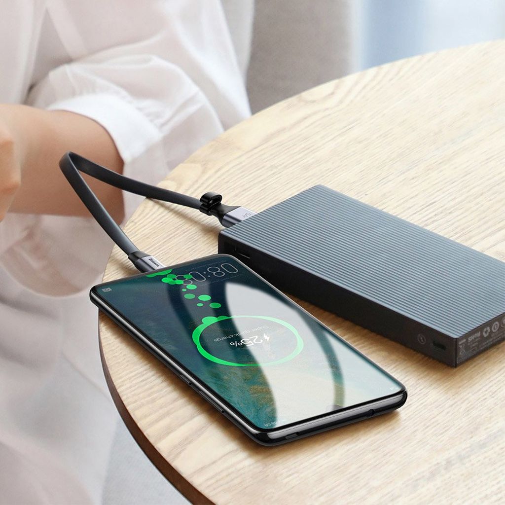 Baseus Simple flat USB til USB-C kabel 23cm 5A 40W grå