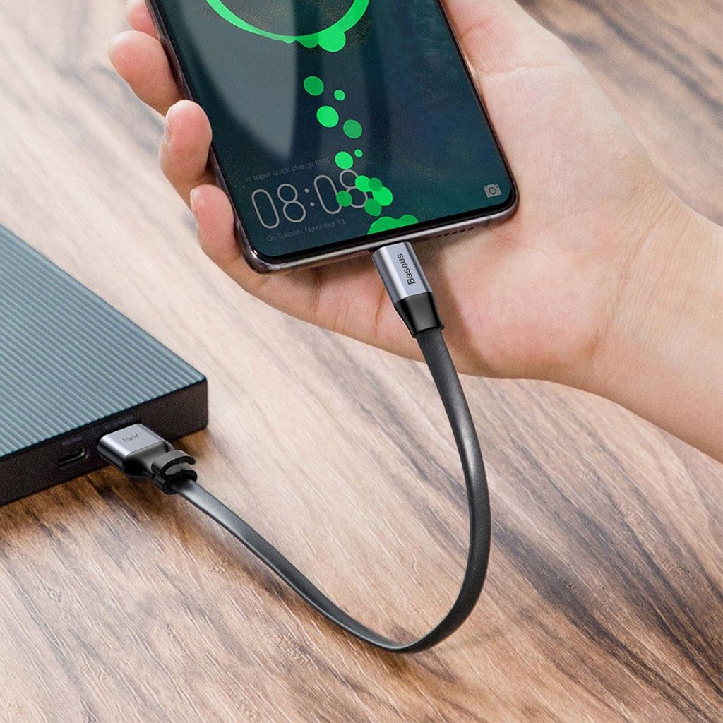 Baseus Simple flat USB til USB-C kabel 23cm 5A 40W grå