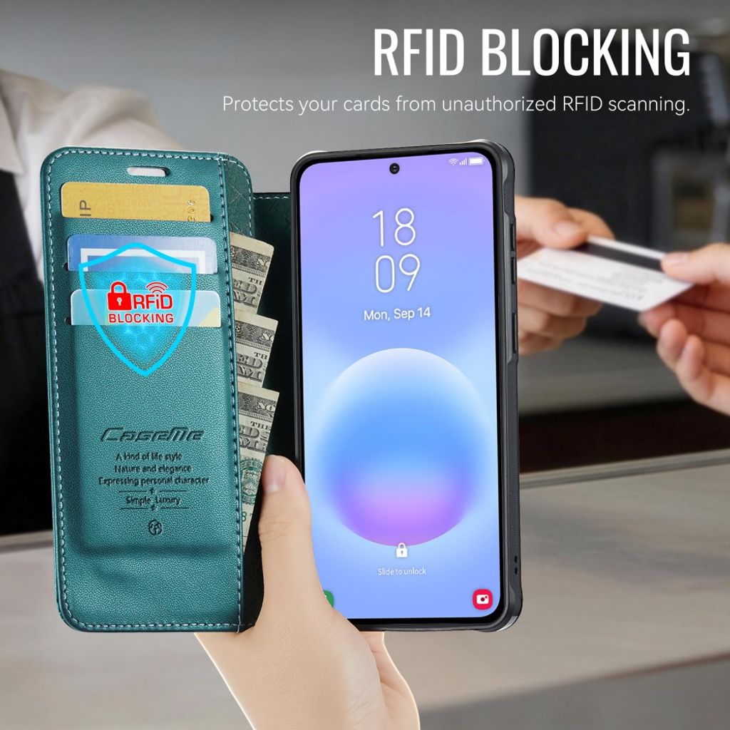 CASEME 053 Samsung Galaxy A17/A16/A26 Lompakkokotelo MagSafe RFID-estävä - Turkoosi