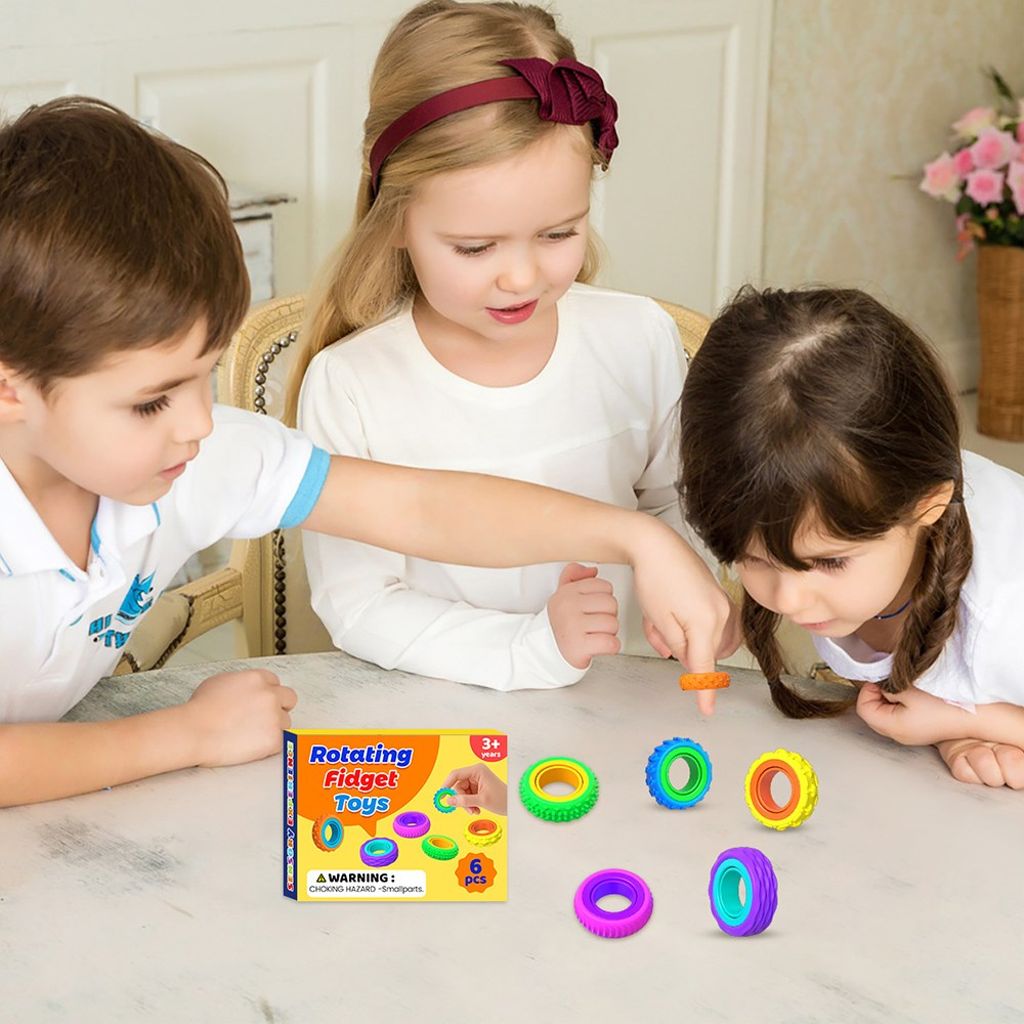 Sensoriska silikonringar för barn – stresslindrande fingerleksak, 6-pack 