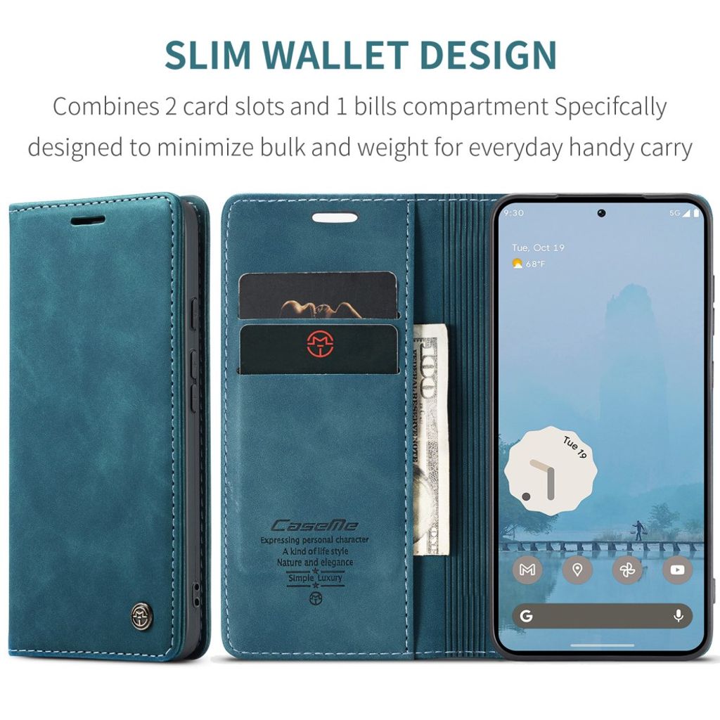 CASEME Google Pixel 10a Flip Cover PU Læder Kortholder/Stativ - Blå
