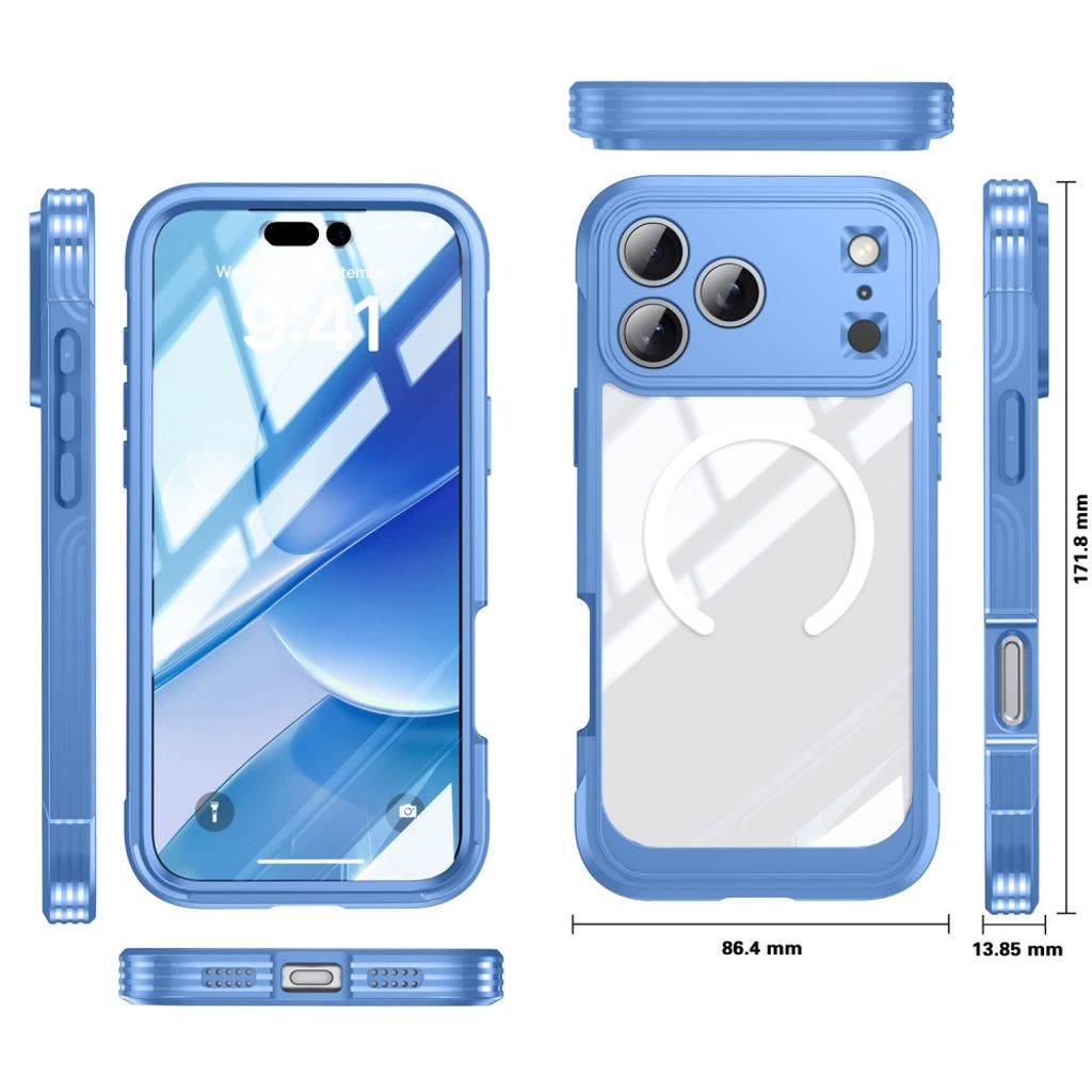 iPhone 17 Pro Max Deksel + Skjermbeskytter - Blå