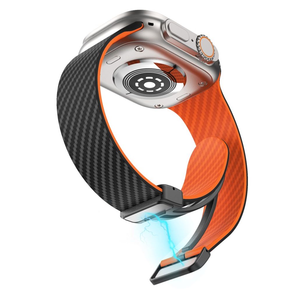 Apple Watch 42 / 41/ 40 / 38mm Klockarmband kolfibertextur - Svart/Orange