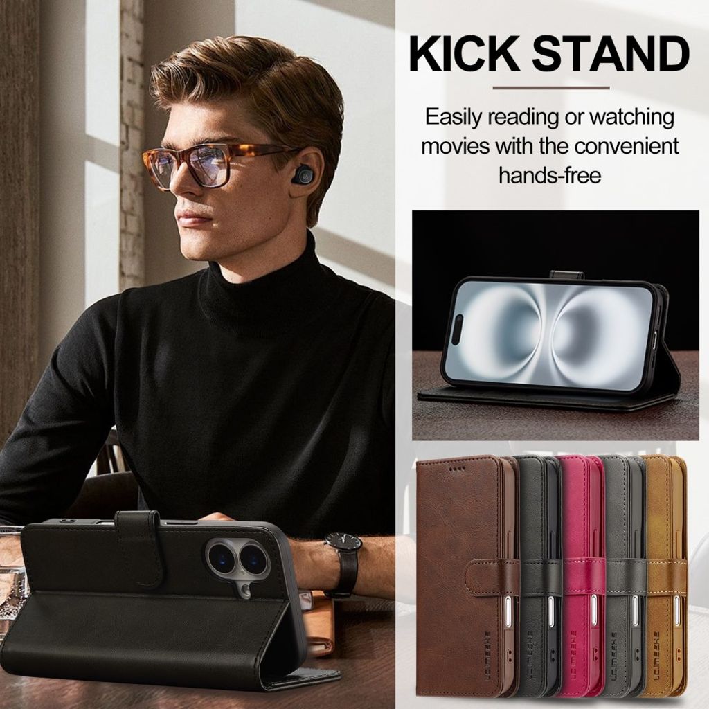 LC.IMEEKE iPhone 17 Wallet Cover with Stand - Black