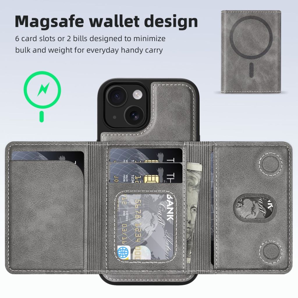 iPhone 15 Cover MagSafe Aftagelig Pung – Grå