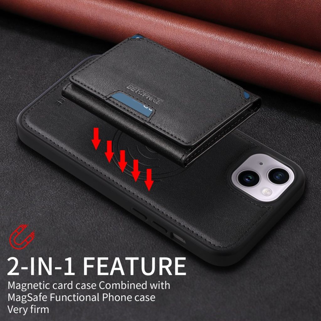 BETOPNICE iPhone 14 Plus MagSafe-deksel med avtakbar lommebok - Svart