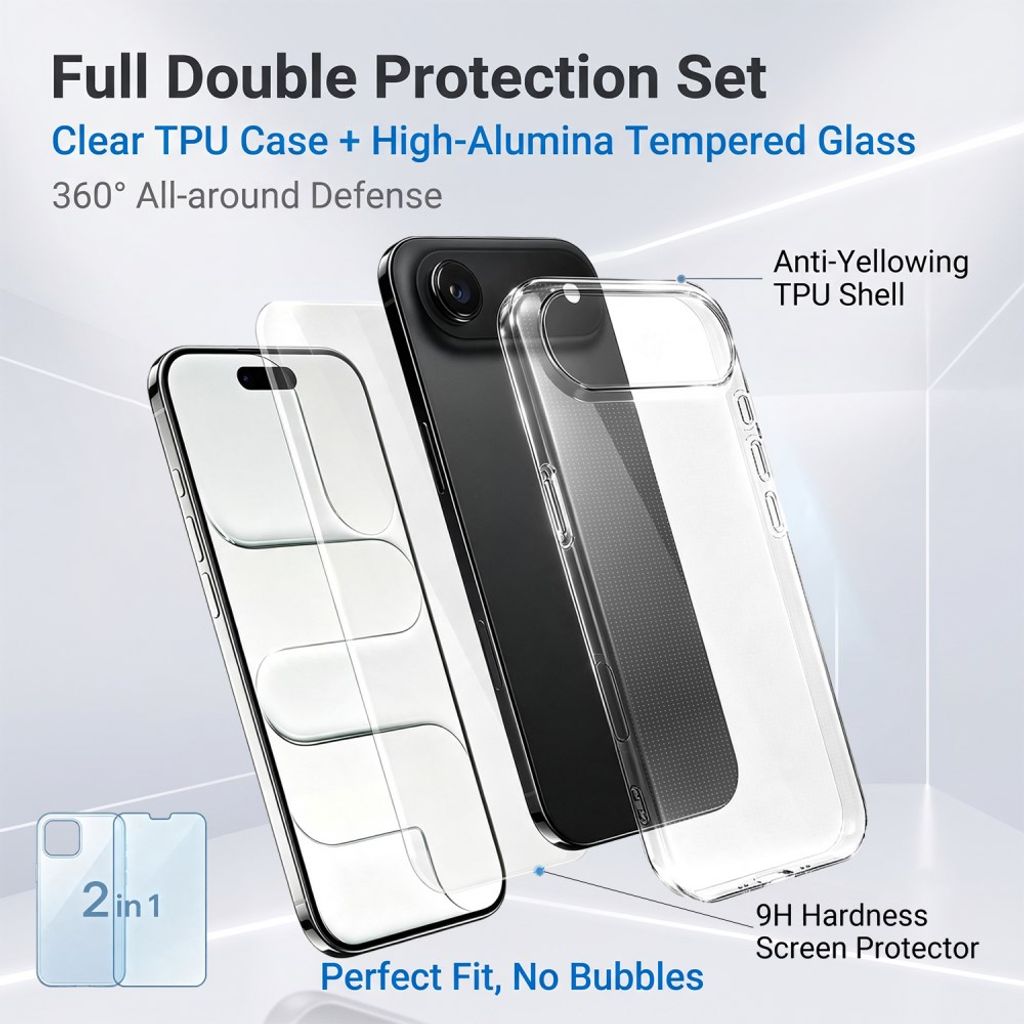 iPhone Air 2-in-1 TPU Kuori ja Alumiini-silikonilasi Näytönsuoja - Läpinäkyvä