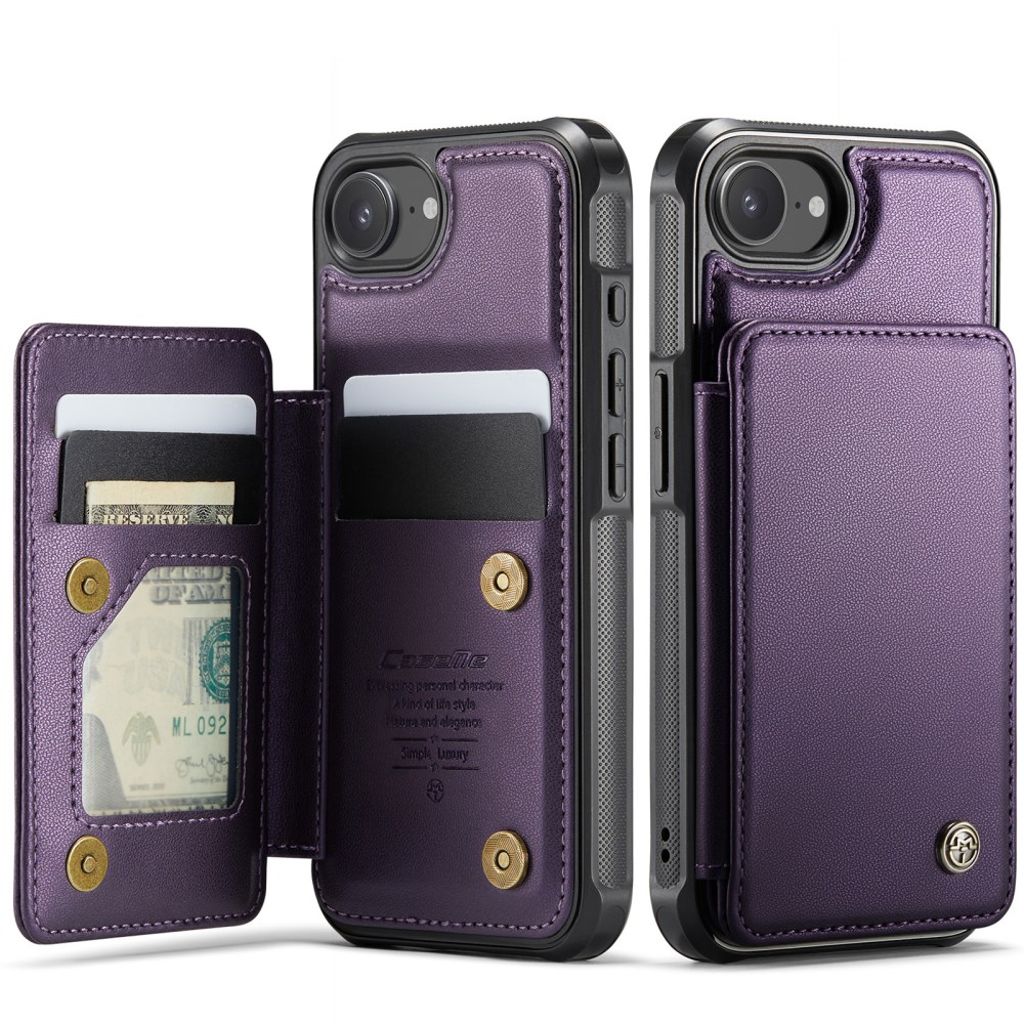 CASEME C22 Wallet Case with RFID Blocking for iPhone 16e – Purple