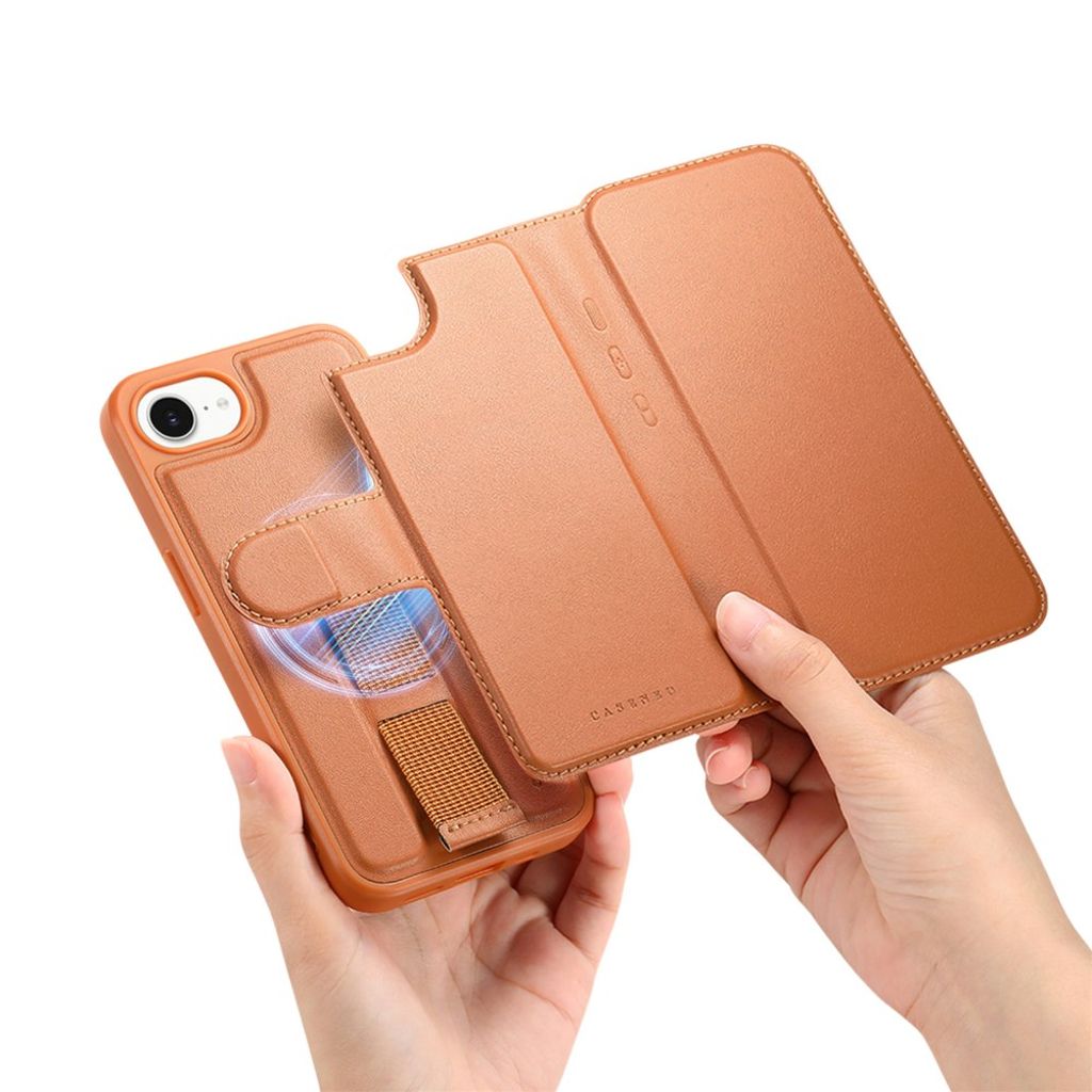 CASENEO iPhone 16e Magnetic Wallet Cover RFID Blocking – Brown
