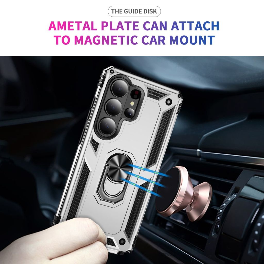 Samsung Galaxy S26 Ultra Kuori PC + TPU Jalustalla – Hopea