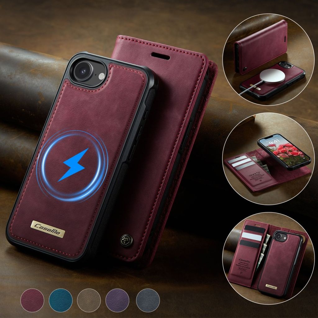 CASEME C49 Lommeboketui med Kortholder for iPhone 16e – Rød