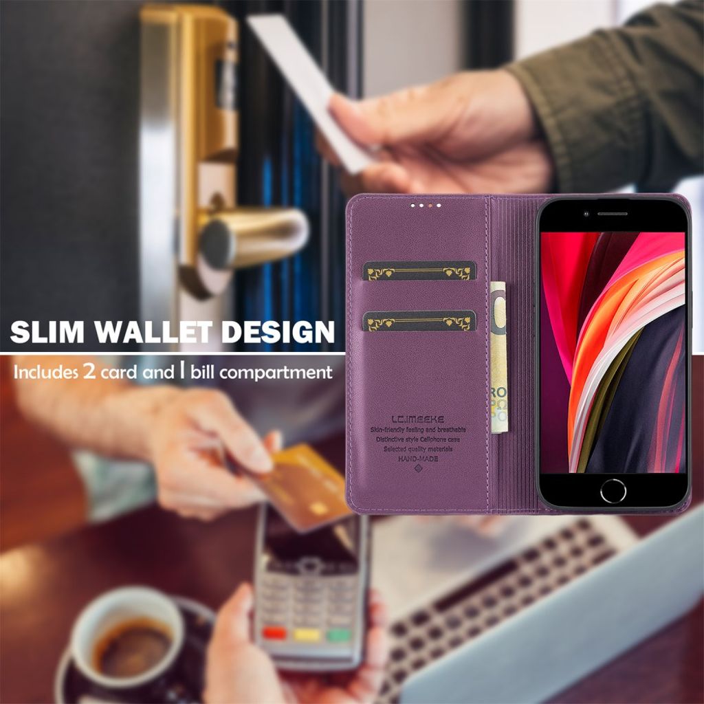 LC.IMEEKE Wallet Cover with Stand for iPhone 16e – Purple