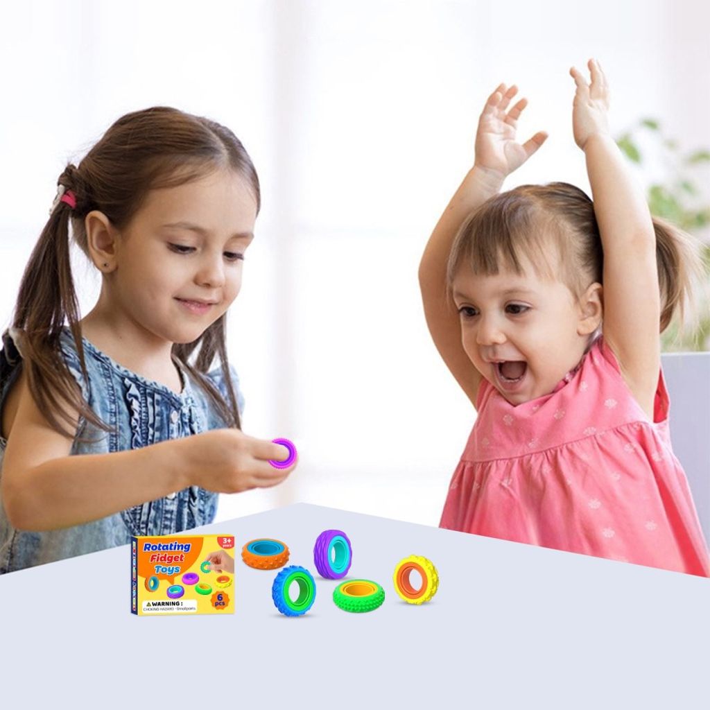 Sensoriska silikonringar för barn – stresslindrande fingerleksak, 6-pack 