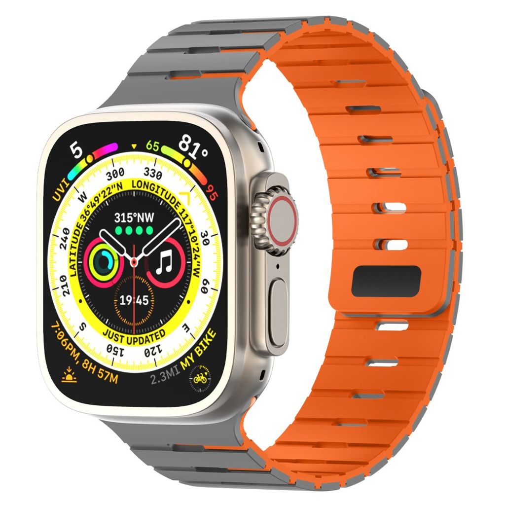 Apple Watch 49/46/44/42mm Tvåfärgat Klockarmband Silikon - Grå/Orange