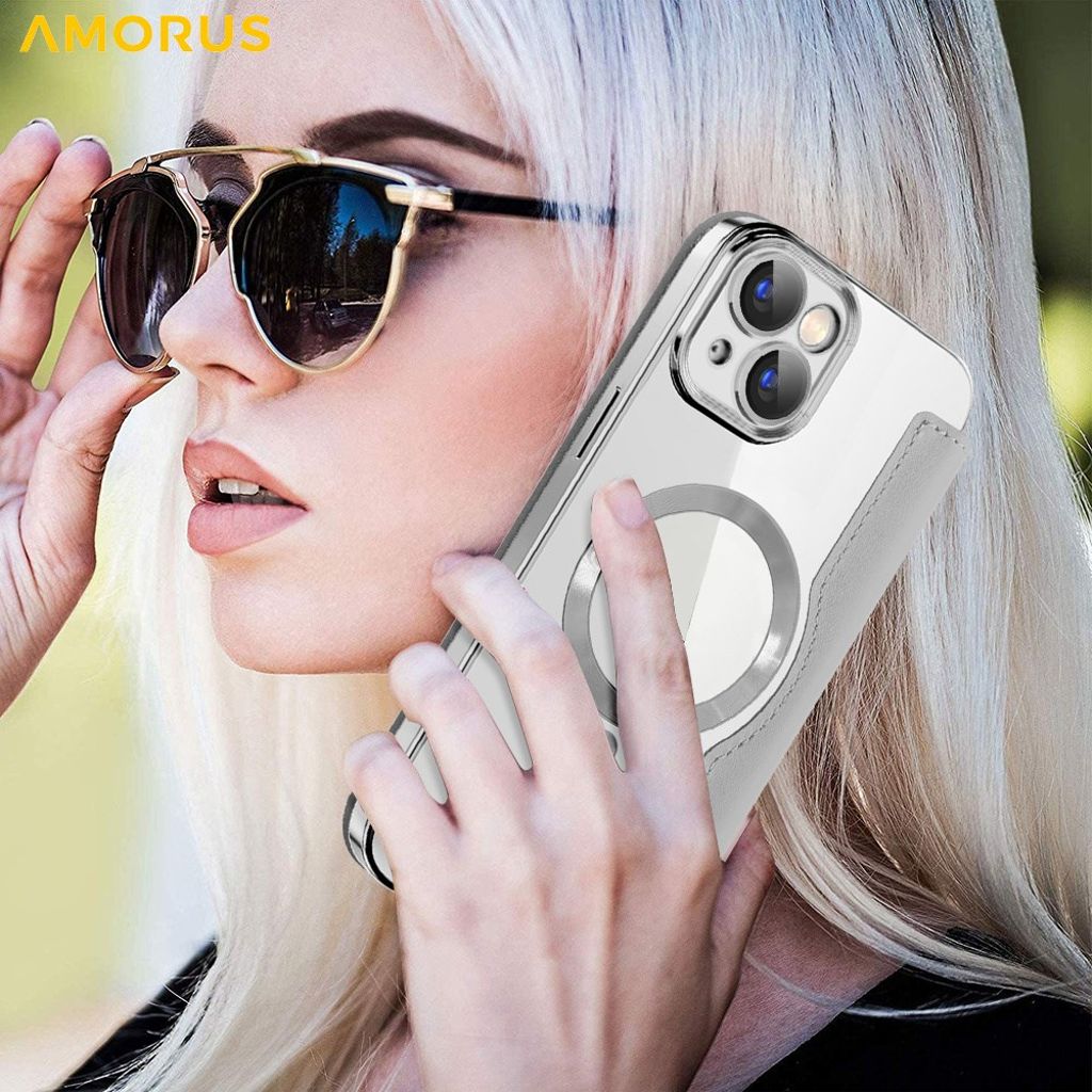 AMORUS iPhone 14 MagSafe RFID Kortholder Pungetui - Titan grå