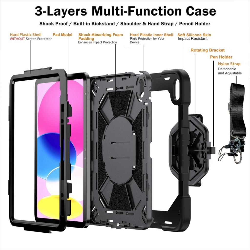 iPad A16 11" 2025/10.9" 2024 Cover med standfunktion / skulderrem / holder til styluspen - Sort