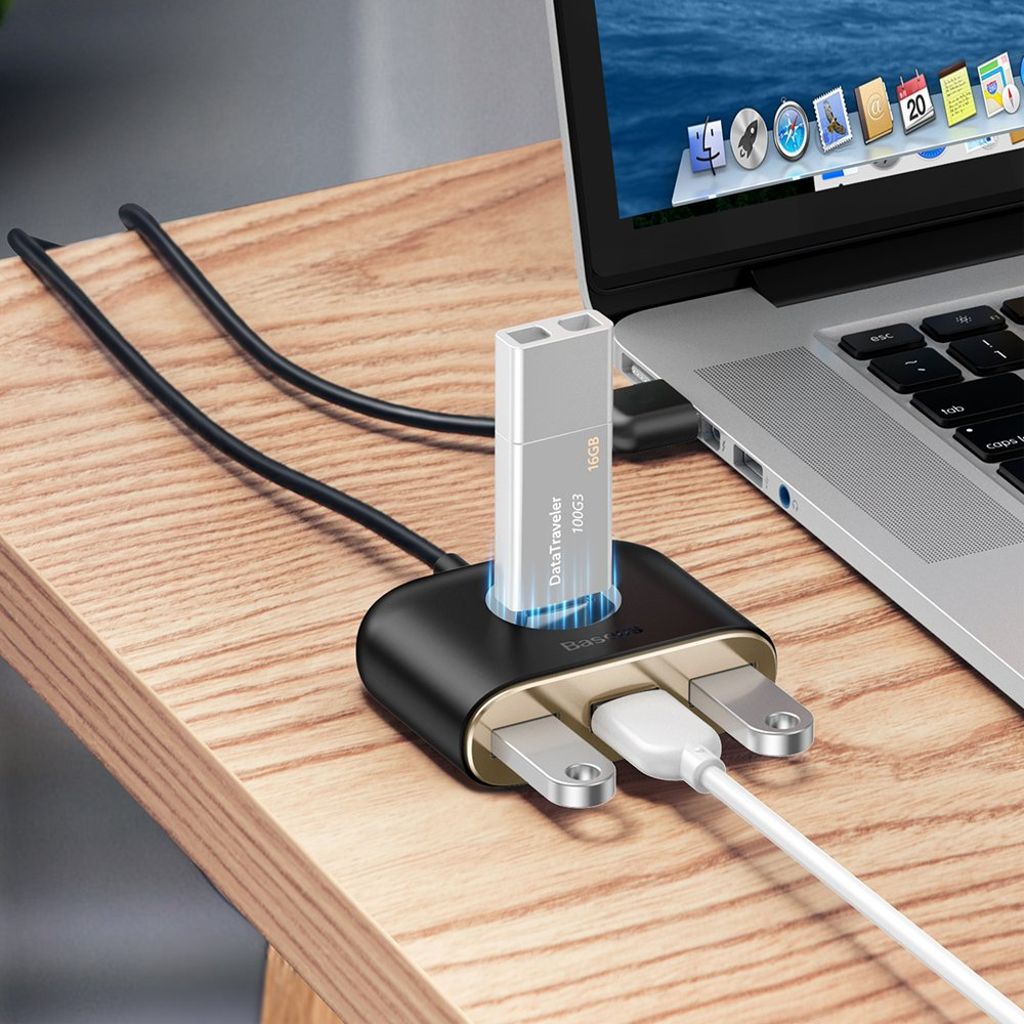 Baseus Square USB-hub USB-A til 4 porter – svart (1 m)