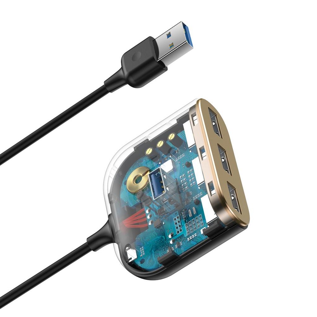 Baseus Square USB-hub USB-A til 4 porter – svart (1 m)