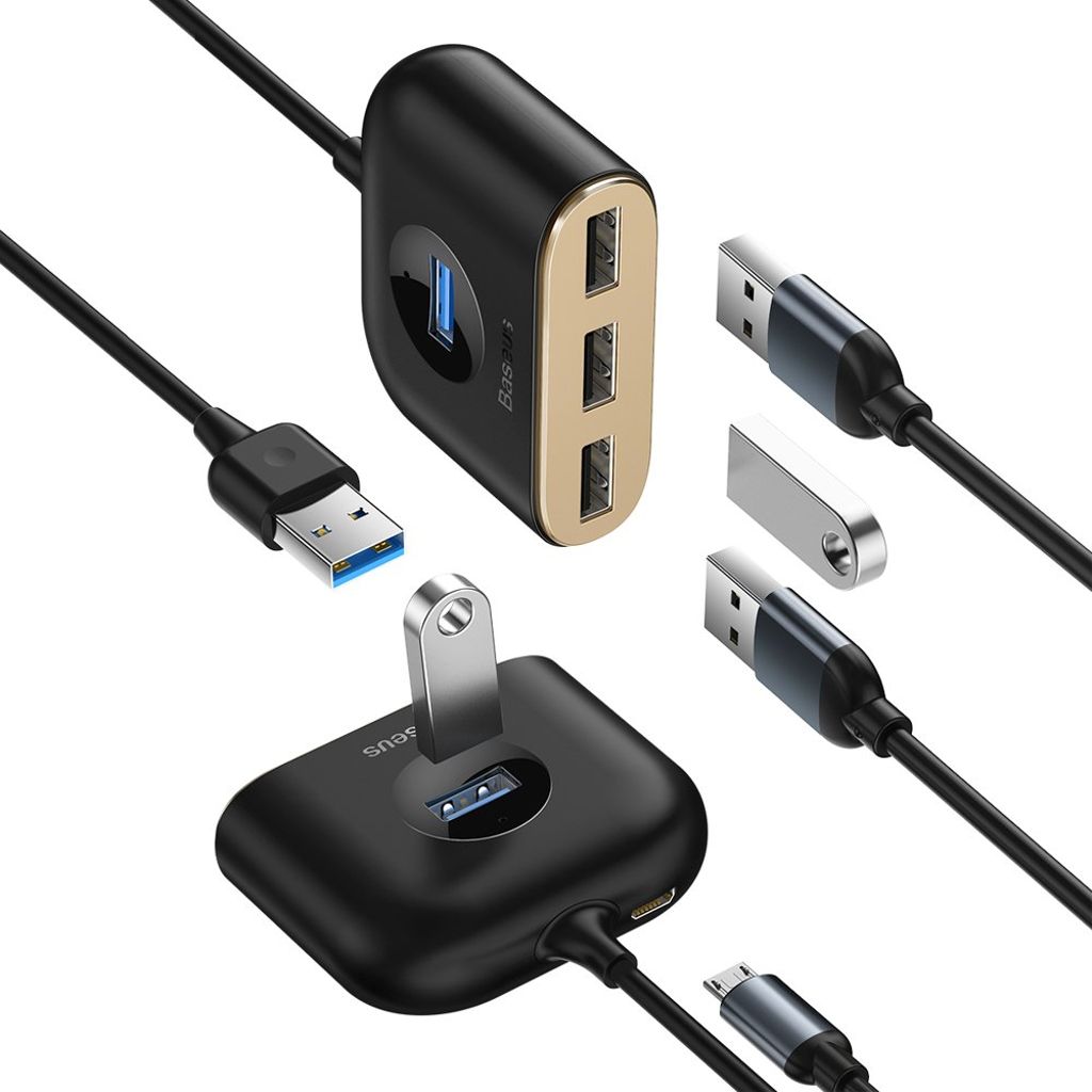 Baseus Square USB-hub USB-A til 4 porter – svart (1 m)