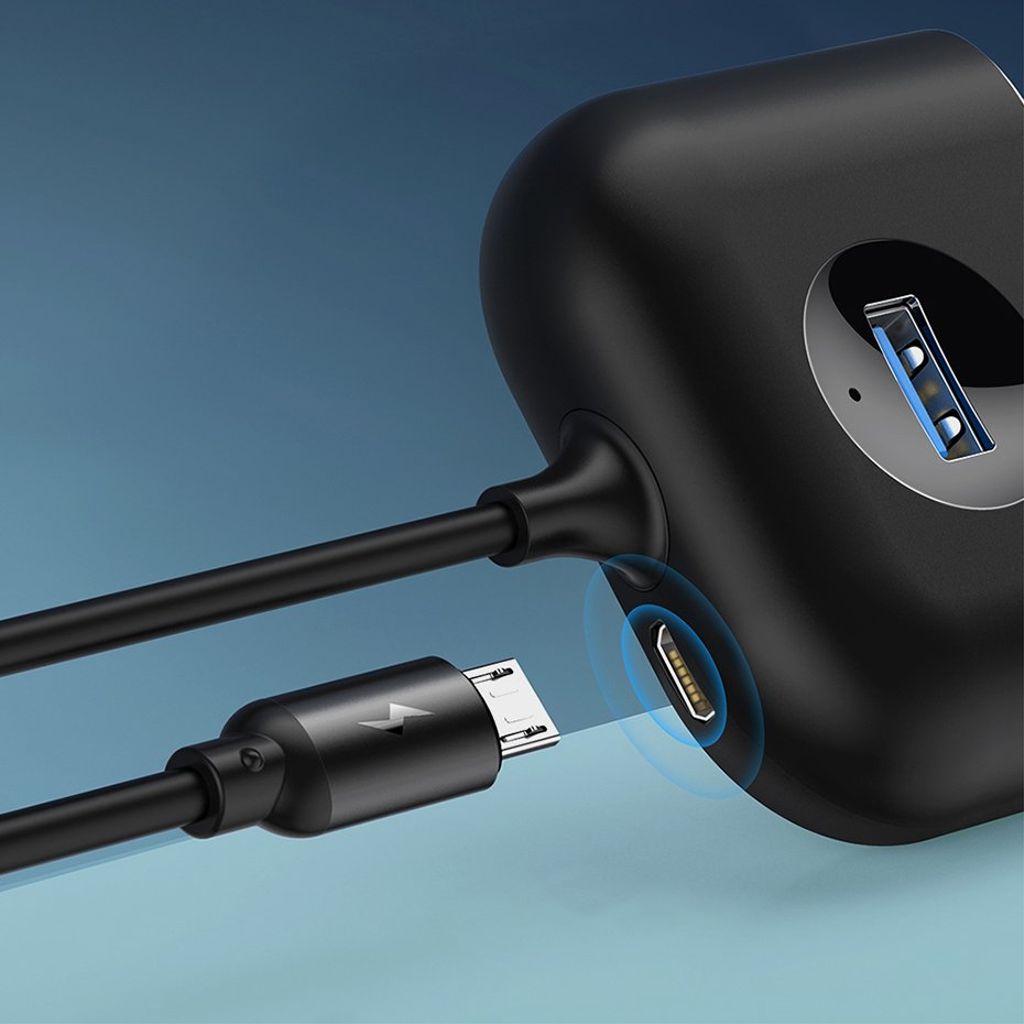 Baseus Square USB-hub USB-A til 4 porter – svart (1 m)