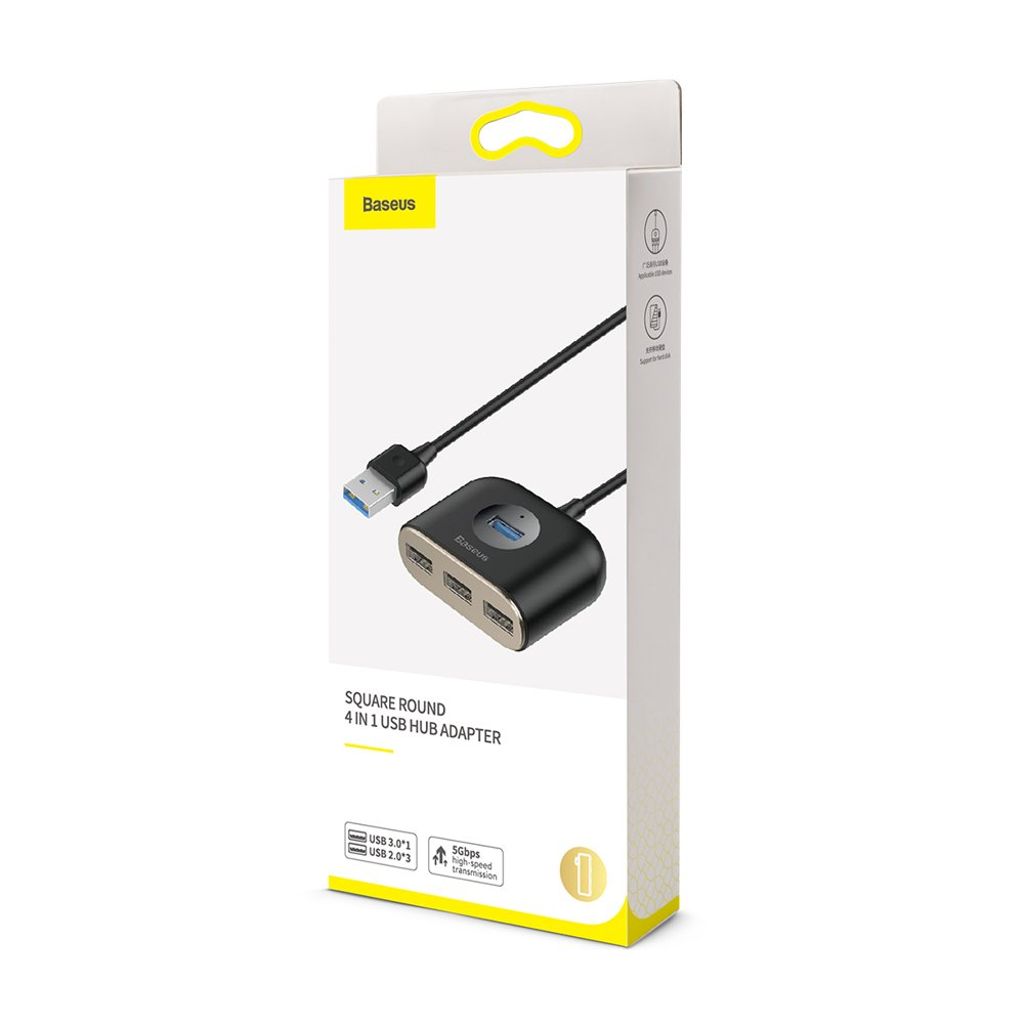 Baseus Square USB-hub USB-A til 4 porter – svart (1 m)