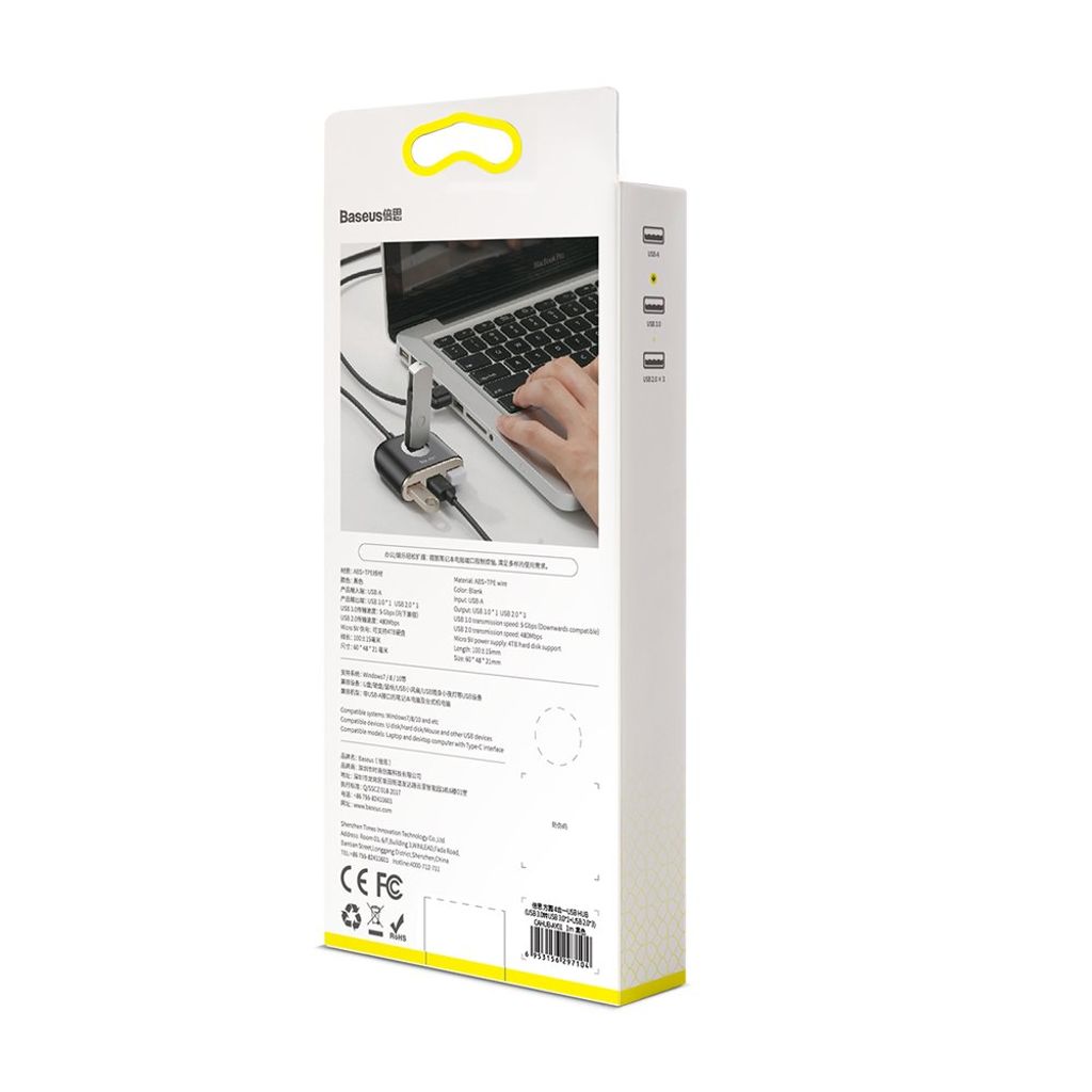 Baseus Square USB-hub USB-A til 4 porter – svart (1 m)