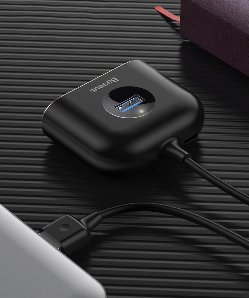Baseus Square USB-hub USB-A til 4 porter – svart (1 m)