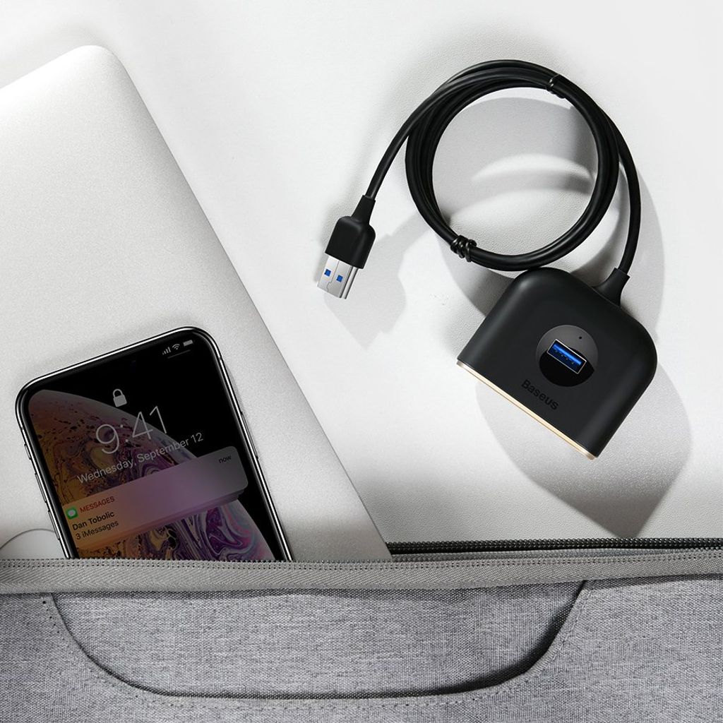 Baseus Square USB-hub USB-A til 4 porter – svart (1 m)