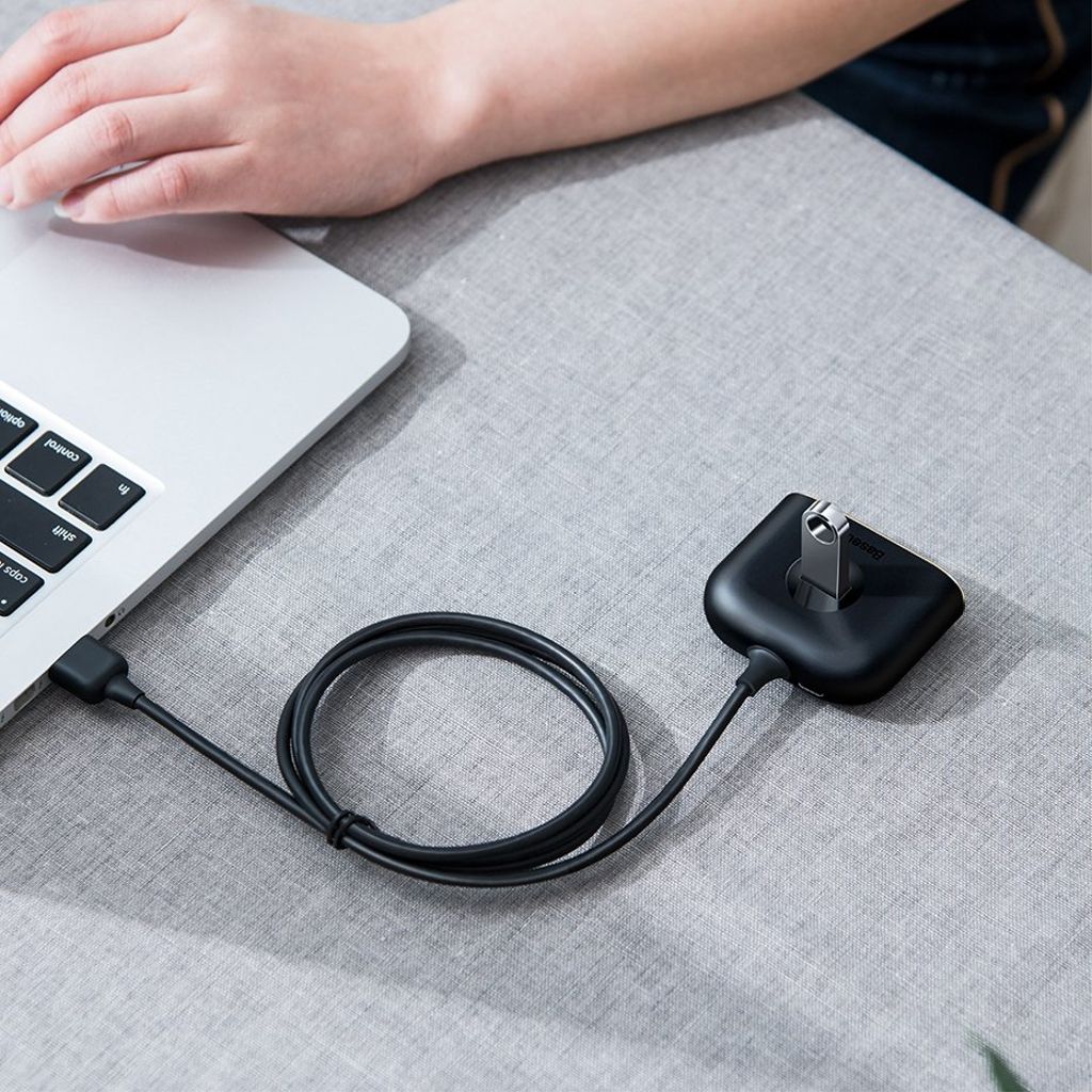 Baseus Square USB-hub USB-A til 4 porter – svart (1 m)