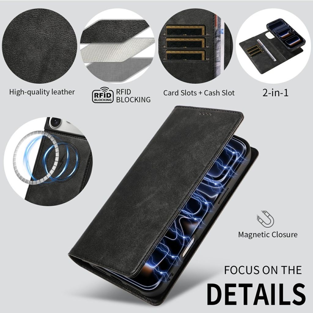 iPhone 18 Pro Max/17 Pro Max Irrotettava MagSafe-lompakkokotelo - Musta