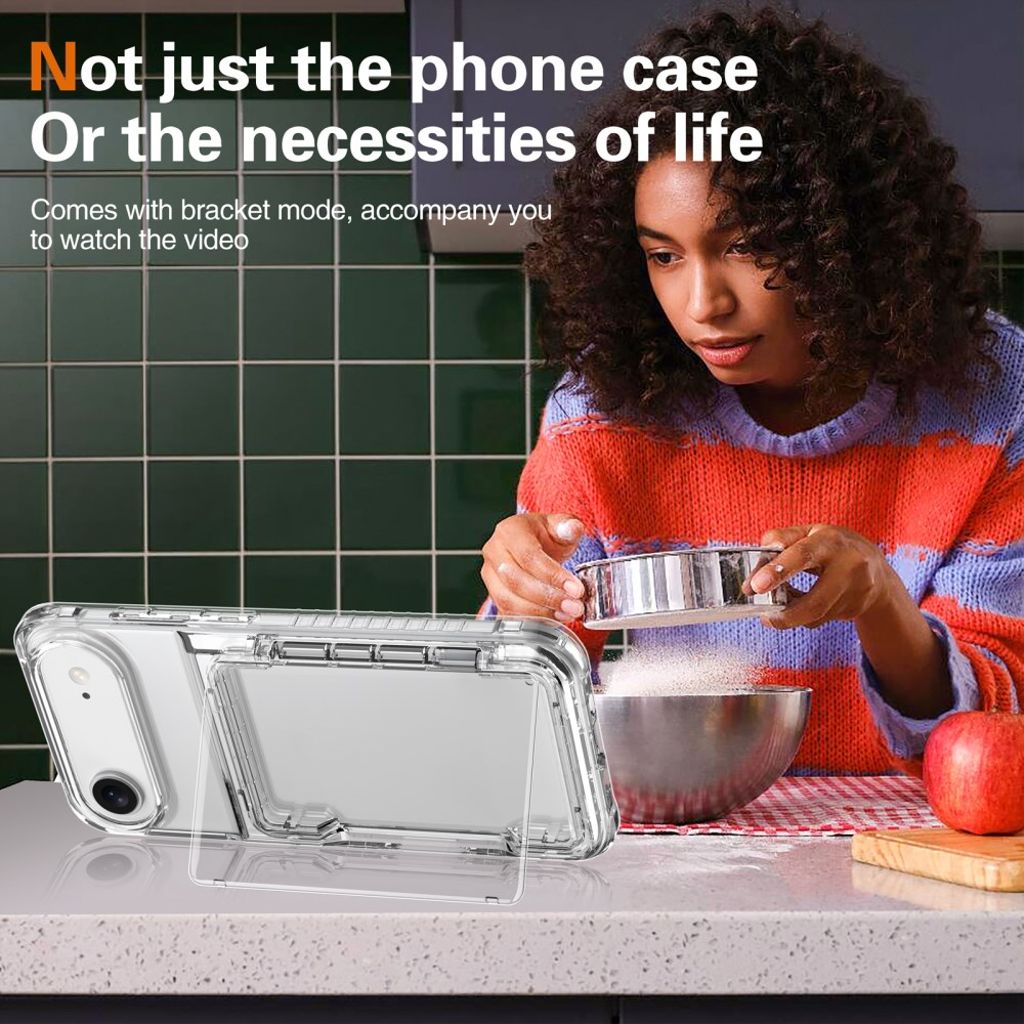 iPhone 17 Air Kuori, Jalusta, Korttipaikka - läpinäkyvä musta
