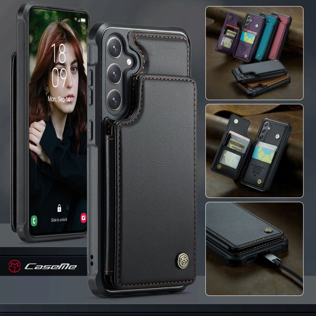CASEME Samsung Galaxy S25 FE Deksel med Lommebok - Svart