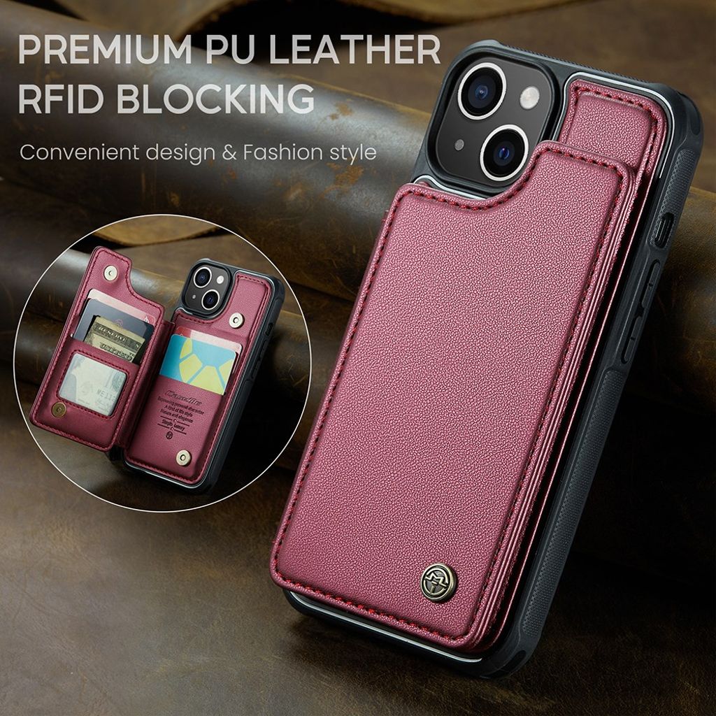 CASEME C22 iPhone 14 RFID-blokerende Cover Kortholder - Rød